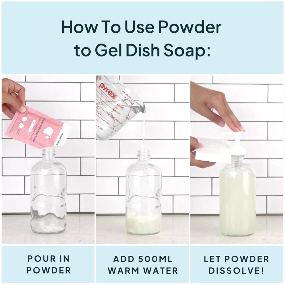 NEW Liquid Dish Soap Refill - Powder-to-Gel, Vegan, Plastic-free, Non-toxic